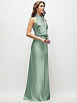 Side View Thumbnail - Seagrass High Cowl Neck Open-Back Stretch Satin Bias Maxi Dress
