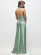 Rear View Thumbnail - Seagrass High Cowl Neck Open-Back Stretch Satin Bias Maxi Dress