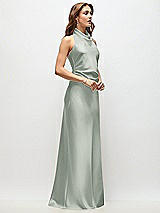 Side View Thumbnail - Willow Green High Cowl Neck Open-Back Stretch Satin Bias Maxi Dress