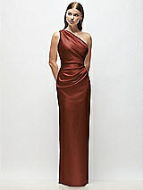 Front View Thumbnail - Auburn Moon One-Shoulder Draped Bodice Stretch Satin Column Maxi Dress