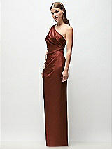 Side View Thumbnail - Auburn Moon One-Shoulder Draped Bodice Stretch Satin Column Maxi Dress