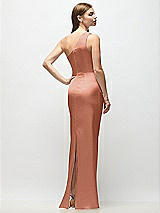 Rear View Thumbnail - Copper Penny One-Shoulder Draped Bodice Stretch Satin Column Maxi Dress