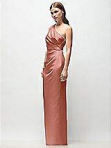 Side View Thumbnail - Desert Rose One-Shoulder Draped Bodice Stretch Satin Column Maxi Dress