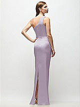 Rear View Thumbnail - Lilac Haze One-Shoulder Draped Bodice Stretch Satin Column Maxi Dress