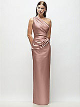 Front View Thumbnail - Neu Nude One-Shoulder Draped Bodice Stretch Satin Column Maxi Dress