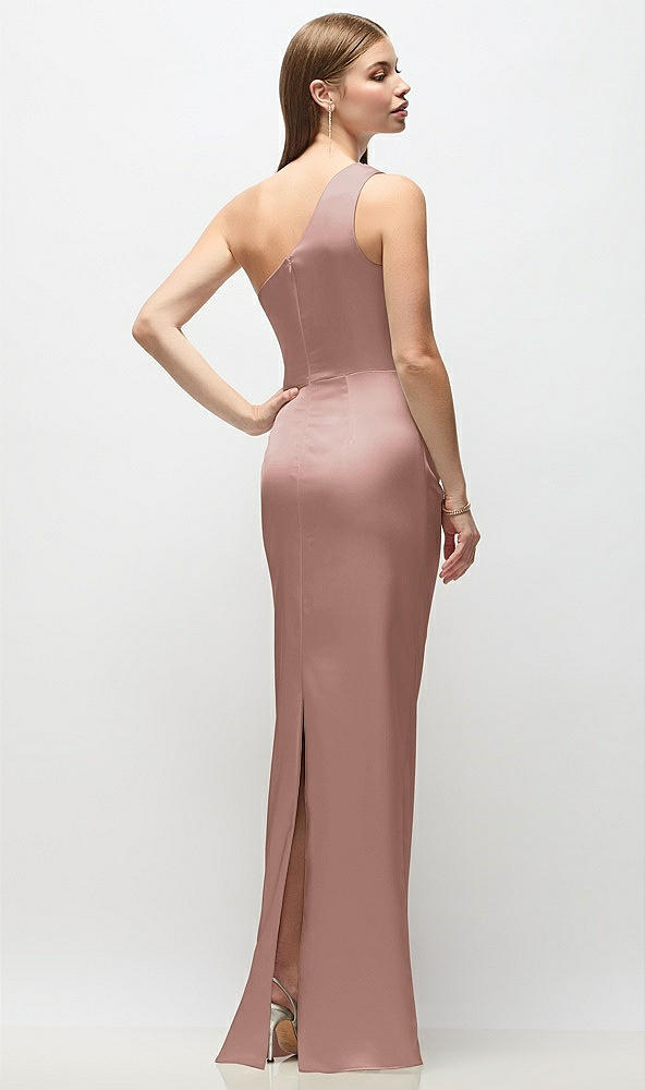 Back View - Neu Nude One-Shoulder Draped Bodice Stretch Satin Column Maxi Dress