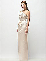 Side View Thumbnail - Oat One-Shoulder Draped Bodice Stretch Satin Column Maxi Dress