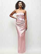 Front View Thumbnail - Ballet Pink Strapless Draped Bodice Stretch Satin Column Maxi Dress