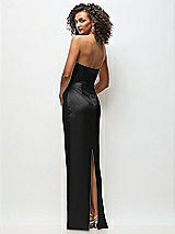 Rear View Thumbnail - Black Strapless Draped Bodice Stretch Satin Column Maxi Dress
