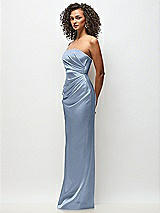 Side View Thumbnail - Cloudy Strapless Draped Bodice Stretch Satin Column Maxi Dress
