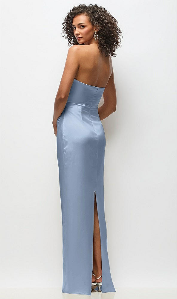 Back View - Cloudy Strapless Draped Bodice Stretch Satin Column Maxi Dress