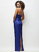 Rear View Thumbnail - Cobalt Blue Strapless Draped Bodice Stretch Satin Column Maxi Dress