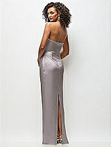 Rear View Thumbnail - Cashmere Gray Strapless Draped Bodice Stretch Satin Column Maxi Dress