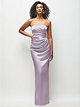 Front View Thumbnail - Lilac Haze Strapless Draped Bodice Stretch Satin Column Maxi Dress