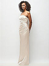 Side View Thumbnail - Oat Strapless Draped Bodice Stretch Satin Column Maxi Dress