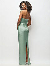Rear View Thumbnail - Seagrass Strapless Draped Bodice Stretch Satin Column Maxi Dress