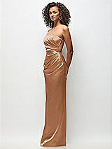 Side View Thumbnail - Toffee Strapless Draped Bodice Stretch Satin Column Maxi Dress