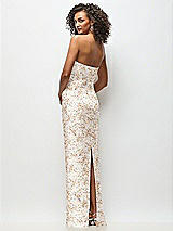 Rear View Thumbnail - Golden Hour Strapless Draped Bodice Floral Stretch Satin Column Maxi Dress