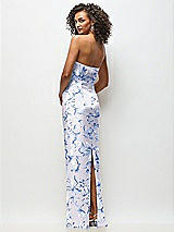 Rear View Thumbnail - Magnolia Sky Strapless Draped Bodice Floral Stretch Satin Column Maxi Dress