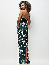 Rear View Thumbnail - Vintage Primrose Evergreen Strapless Draped Bodice Floral Stretch Satin Column Maxi Dress