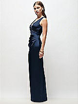Side View Thumbnail - Midnight Navy Sleeveless Draped Wrap Bodice Stretch Satin Column Maxi Dress