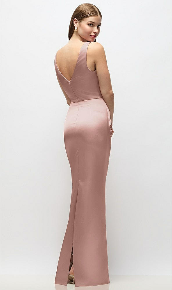 Back View - Neu Nude Sleeveless Draped Wrap Bodice Stretch Satin Column Maxi Dress