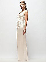 Side View Thumbnail - Oat Sleeveless Draped Wrap Bodice Stretch Satin Column Maxi Dress