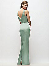 Rear View Thumbnail - Seagrass Sleeveless Draped Wrap Bodice Stretch Satin Column Maxi Dress