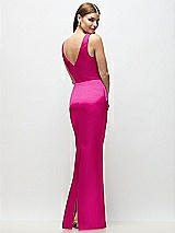 Rear View Thumbnail - Think Pink Sleeveless Draped Wrap Bodice Stretch Satin Column Maxi Dress