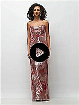 Video 1 Thumbnail - Rose Bloom Draped Cowl Cat-Eye Neck Stretch Sequin Column Maxi Dress