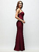 Side View Thumbnail - Burgundy Strapless Fit and Flare Crepe Maxi Dress