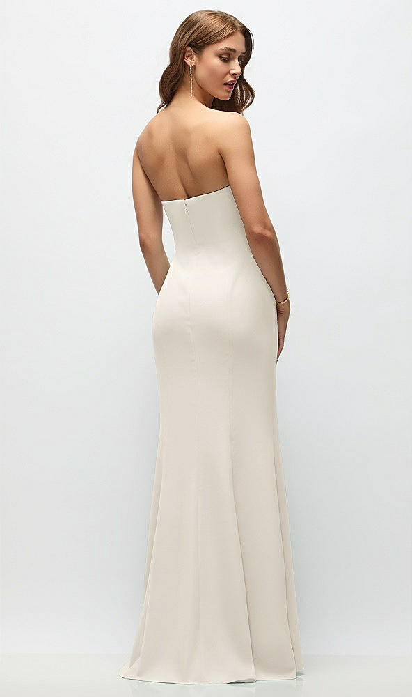 Back View - Ivory Strapless Fit and Flare Crepe Maxi Dress