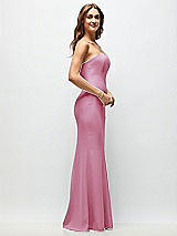 Side View Thumbnail - Powder Pink Strapless Fit and Flare Crepe Maxi Dress