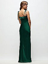 Rear View Thumbnail - Hunter Green Cuff Neck Satin Bias Maxi Dress with Self-Tie Spaghetti Straps