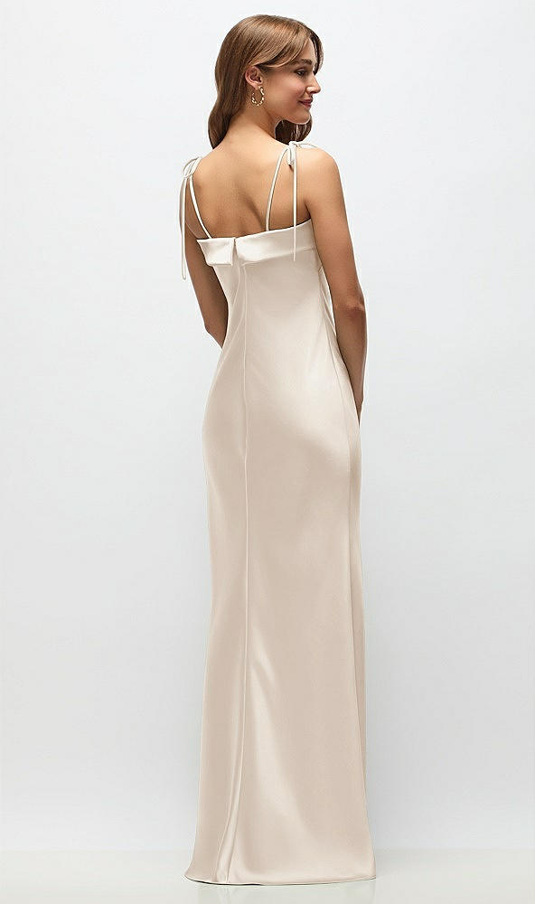 Back View - Oat Cuff Neck Satin Bias Maxi Dress with Self-Tie Spaghetti Straps