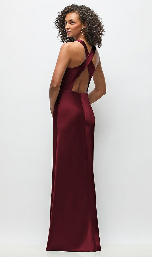 Back View - Cabernet Cowl Neck Criss-Cross Back Satin Maxi Dress