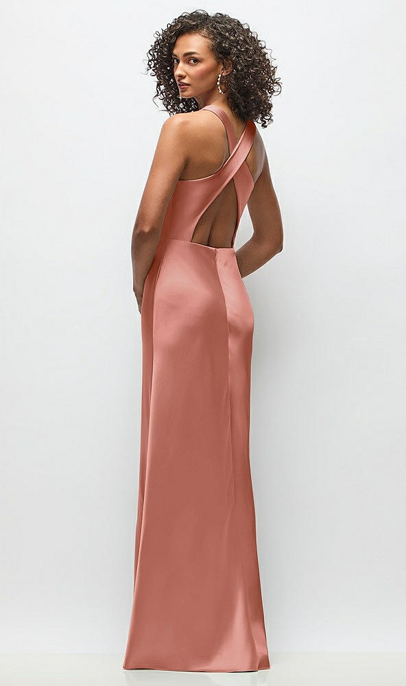Back View - Desert Rose Cowl Neck Criss-Cross Back Satin Maxi Dress
