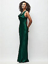 Side View Thumbnail - Hunter Green Cowl Neck Criss-Cross Back Satin Maxi Dress