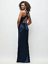 Rear View Thumbnail - Midnight Navy Cowl Neck Criss-Cross Back Satin Maxi Dress