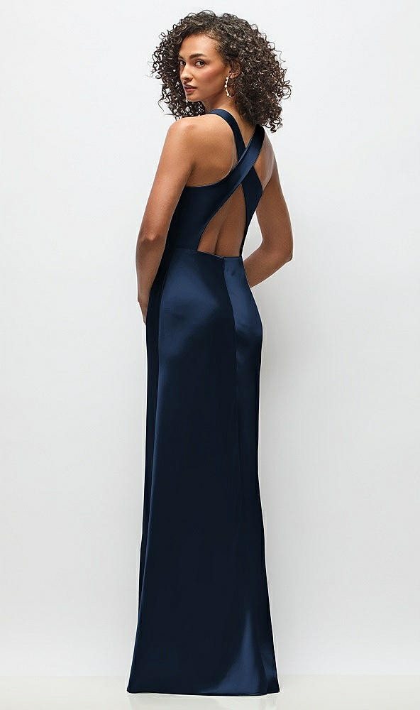 Back View - Midnight Navy Cowl Neck Criss-Cross Back Satin Maxi Dress