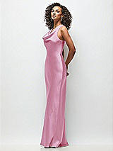 Side View Thumbnail - Powder Pink Cowl Neck Criss-Cross Back Satin Maxi Dress