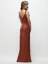 Rear View Thumbnail - Auburn Moon Soft Cowl Neck Ruched Side Satin Bias Maxi Dress with Shoulder Bows