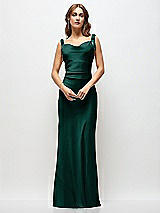 Side View Thumbnail - Evergreen Soft Cowl Neck Ruched Side Satin Bias Maxi Dress with Shoulder Bows