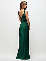 Rear View Thumbnail - Hunter Green Soft Cowl Neck Ruched Side Satin Bias Maxi Dress with Shoulder Bows
