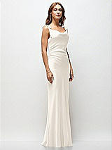 Front View Thumbnail - Ivory Soft Cowl Neck Ruched Side Satin Bias Maxi Dress with Shoulder Bows