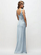 Rear View Thumbnail - Mist Soft Cowl Neck Ruched Side Satin Bias Maxi Dress with Shoulder Bows