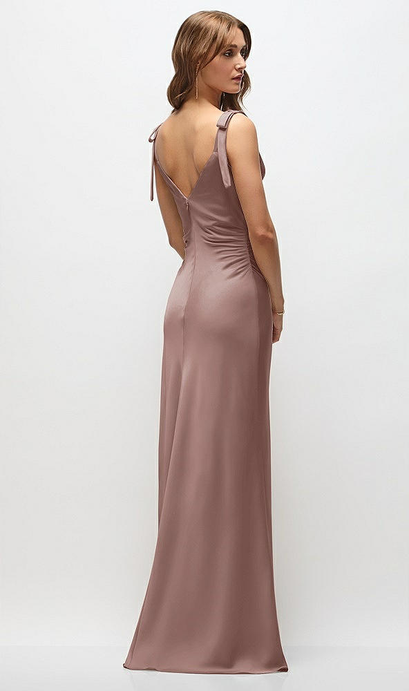 Back View - Sienna Soft Cowl Neck Ruched Side Satin Bias Maxi Dress with Shoulder Bows