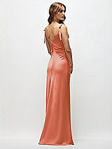 Rear View Thumbnail - Terracotta Copper Soft Cowl Neck Ruched Side Satin Bias Maxi Dress with Shoulder Bows
