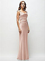 Front View Thumbnail - Toasted Sugar Soft Cowl Neck Ruched Side Satin Bias Maxi Dress with Shoulder Bows