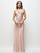 Side View Thumbnail - Toasted Sugar Soft Cowl Neck Ruched Side Satin Bias Maxi Dress with Shoulder Bows